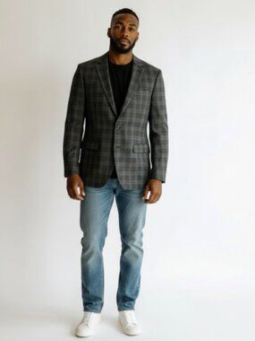 100% Wool Windowpane-Michael Kors Sport Coat/Blazer-Blue/Gray Sz 48R